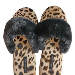 Victoria's Secret Leopard Print Faux Fur Slippers‎ Comfy Plush Slides